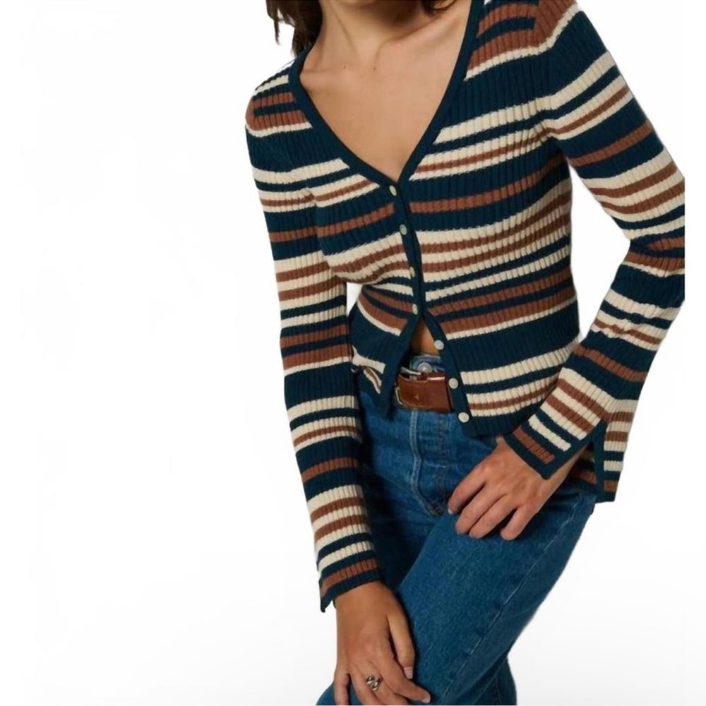Nation Los Angeles Posey Rib Cardigan Sweater Ojai Stripe Size Medium